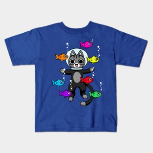 Cat snorkeling Kids T-Shirt